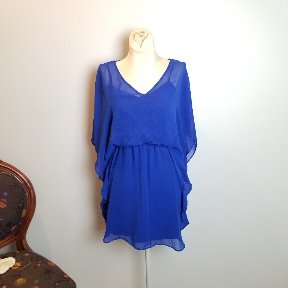 Express Blue Chiffon Shirt with under Blue Tank
